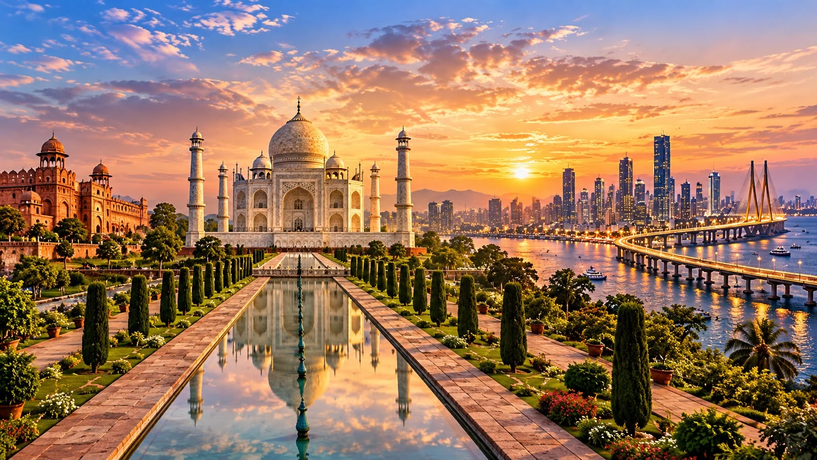 Composite concept bringing together Indian heritage architecture and a modern city skyline